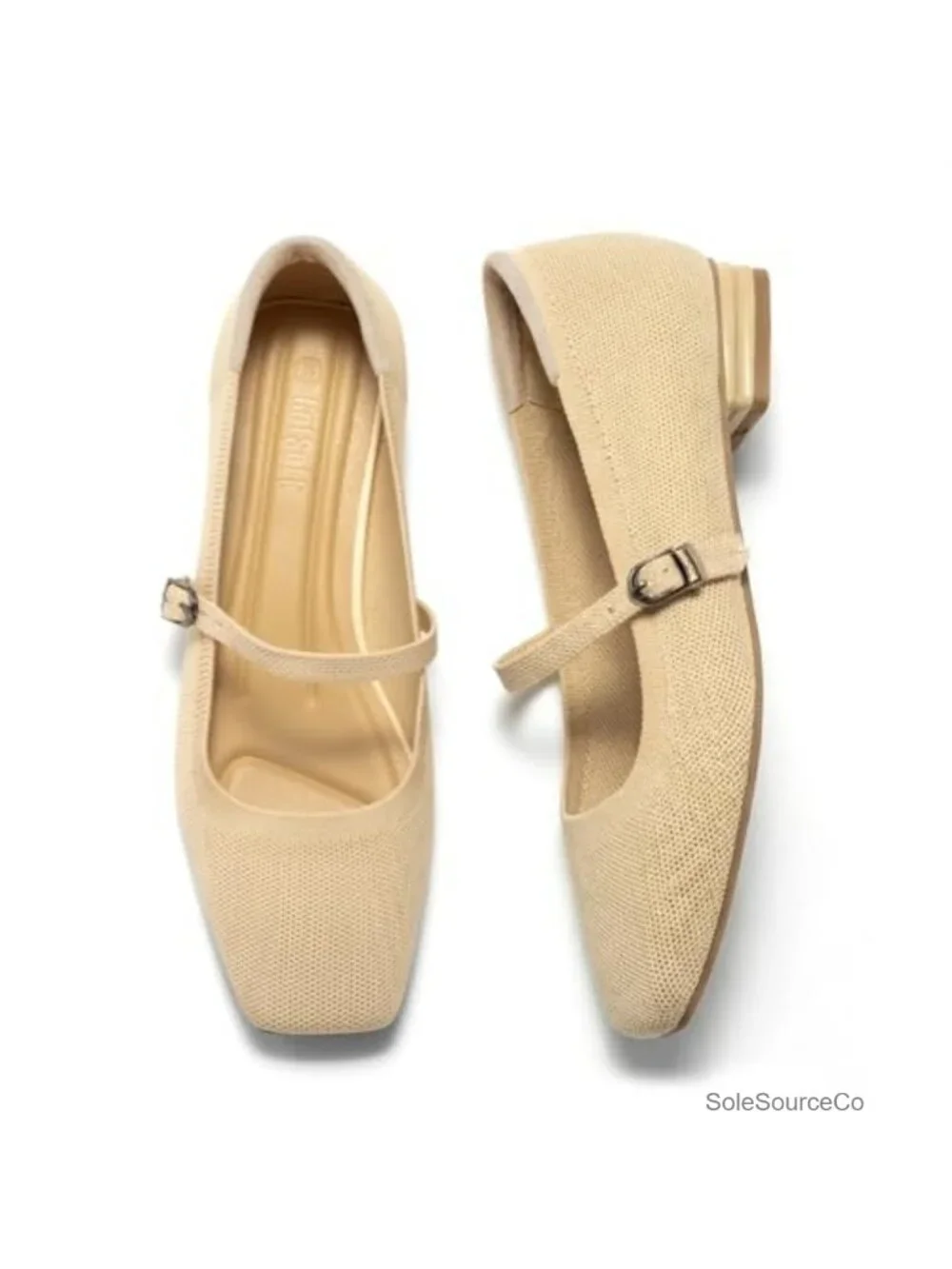 Knit Mary Jane Flats Closed Square Toe Ankle Strap Slip On Ballet Flats Women